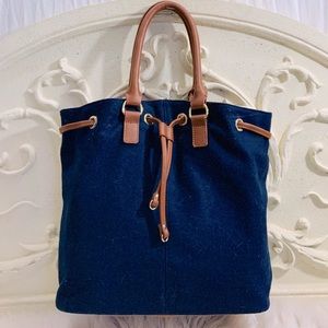 Leather Trimmed Bucket Drawstring Bag NWOT